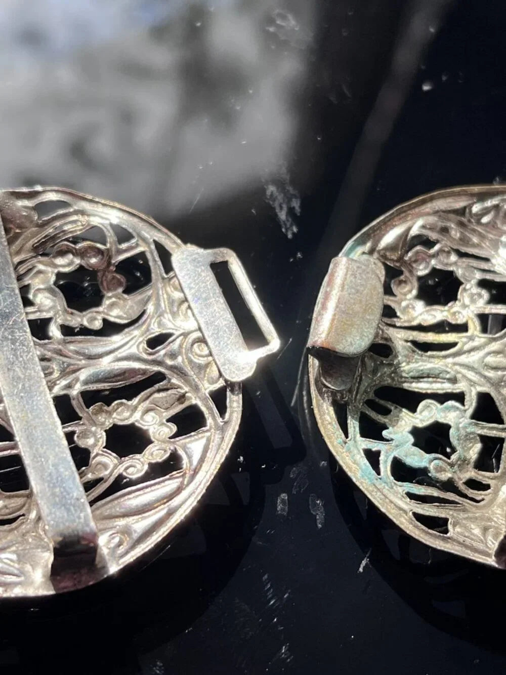 Vintage 1970s Filigree Belt Buckle Silver Tone 2-Piece Boho